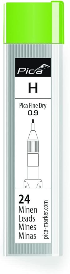 Pica Fine Dry Ersatzminenset 7050 Graphitmine H Minen 0,9 mm, für fast alle Oberflächen, für Präzision ohne Anspitzen, passend für Pica Fine-Dry 7070, 24 Minen