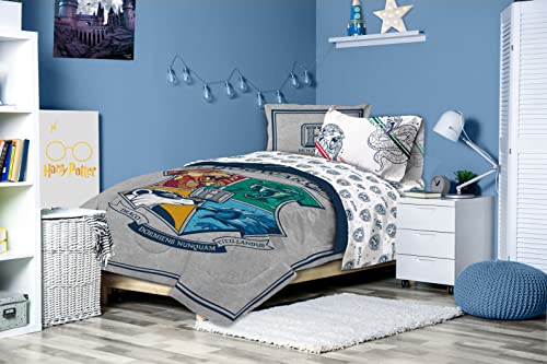 Image of Harry Potter Full Size Comforter Set 7 Piece Kids Bedding, Gray | Hogwarts, Bed in a Bag, Comforter Sheets Shams Pillowcases, Official Brand, Soft Microfiber, Machine Washable, Kids Gift