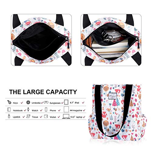 Image of KAMO Floral Tote Bag - Waterproof Lightweight Handbags Travel Shoulder Bag for Hiking Yoga Gym Swimming Travel Beach