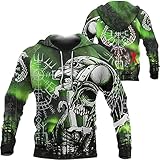 YANGFJcor Unisex Viking 3D-Druck Sweatshirt Hoodie,Herren Neuheit Nordische Mythologie Vintage Celtic Pagan Cool Casual Trainingsanzug Langarm Personality Jacke Streetwear,Skull,M