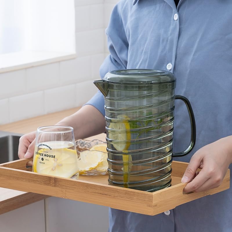 Tea Set 2L Plastic Water Pitcher Household Drinkware Jug With Lids Iced Tea Carafe For Coffee, Juice, Lemonade And Milk Teapot Set(Gris)