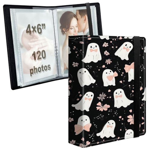 Image of Photo Album 4x6 120 Photos with Strong Elastic Band, Cute Bow Ghost | Large Capacity Premium Leather Picture Album, Portable Wallet Albums Photo Book for Family Anniversaries Wedding Baby
