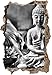 Produktbild Monocrome, Seerosenblüte mit Buddha Statue Wanddurchbruch im 3D-Look, Wand- oder Türaufkleber Format: 92x62cm, Wandsticker, Wandtattoo, Wanddekoration