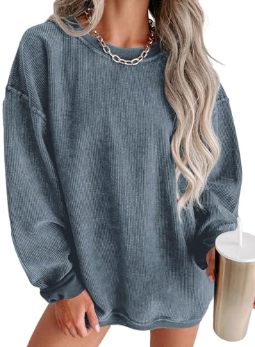 SHEWIN Women Fall Sweatshirt Fall Oversized Pullover Tops Spring Corduroy