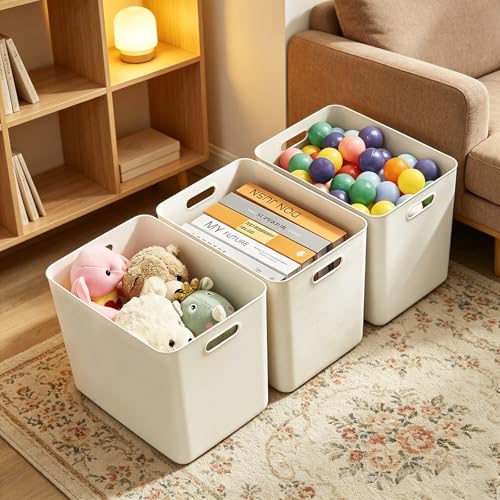 Gaoaodeyu 4 pack large plastic Basket/Hamper with lids and handle，White storage bins Baskets，Organizer Containers for Closet Dorm，Clothes Laundry Room Bedroom, Shelves，home (White, Four Large) by Gaoaodeyu - Image 4