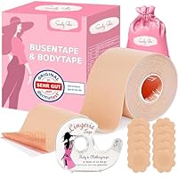 SandySkin® | 3in1 Busen-Tape Brust Klebe BH Push Up Unsichtbares Busentape + Gratis Silikon Nippel-Pads | Boob Tape, Body Tape, Push-Up, Lifting | Push-UP | Rückenfrei Größe A-G (Nude Hautfarbe)