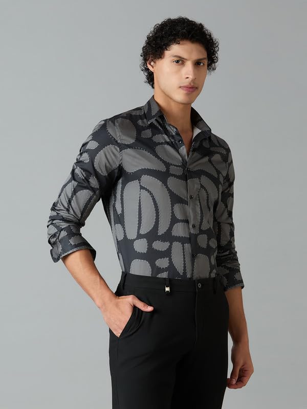 Image of Men's Printed Regular Fit Full Sleeves Cotton Formal Shirt