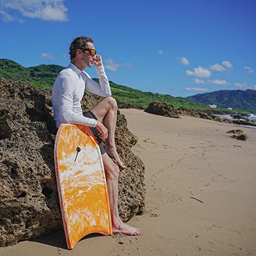 Atunas 33 Inch Small Bodyboard For Kids And Teens , Surf Ocean Body Boards For Beach With Surfing Wrist Leash | Solid Pe/Eva Closed-Cell Waterproof Foam (Orange) #TOP2