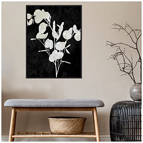 Amanti Art Framed Canvas Wall Art Print Plant Life White on Black III by Danielle Carson (23 in. W x 30 in. H), Sylvie Black Frame - Large