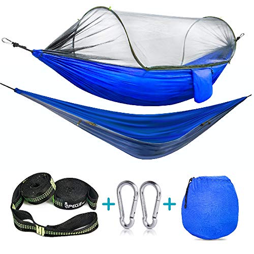 Camping Hammock with Mosquito Bug Netting Tent,iSPECLE Hanging Swing Outdoor Travel Hammock Bed with Tree Straps Stuff Sack Lightweight Folding Portable Easy to Set up Yard Backpacking Hiking Sleeping