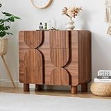 Janmer Home 3 Drawer Dressers for Bedroom, 31.5' Wide Large Mid Century Modern Fluted Nightstand, Wood Dresser & Chest of Drawers with Curved Profile for Living Room, Entryway, Hallway, Walnut