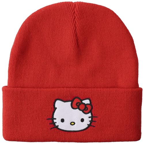 Bonnet Hello Kitty rouge brodé avec personnage pour look hivernal chaud