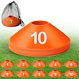 Relaxgiant 10 Pcs Numbered Sports Disc Cones 1-10 Soccer Cones with Mesh Carry Bag Flexible Agility Cones Soft Field Cones for Gym PE Classes School Activities Games, Sport Equipment (Orange)