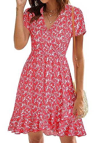 Image of ULTRANICE Womens Summer Dresses Floral V Neck Ruffled Hem Spaghetti Spring Casual Beach Outfits Flowy Wrap Sun Dress