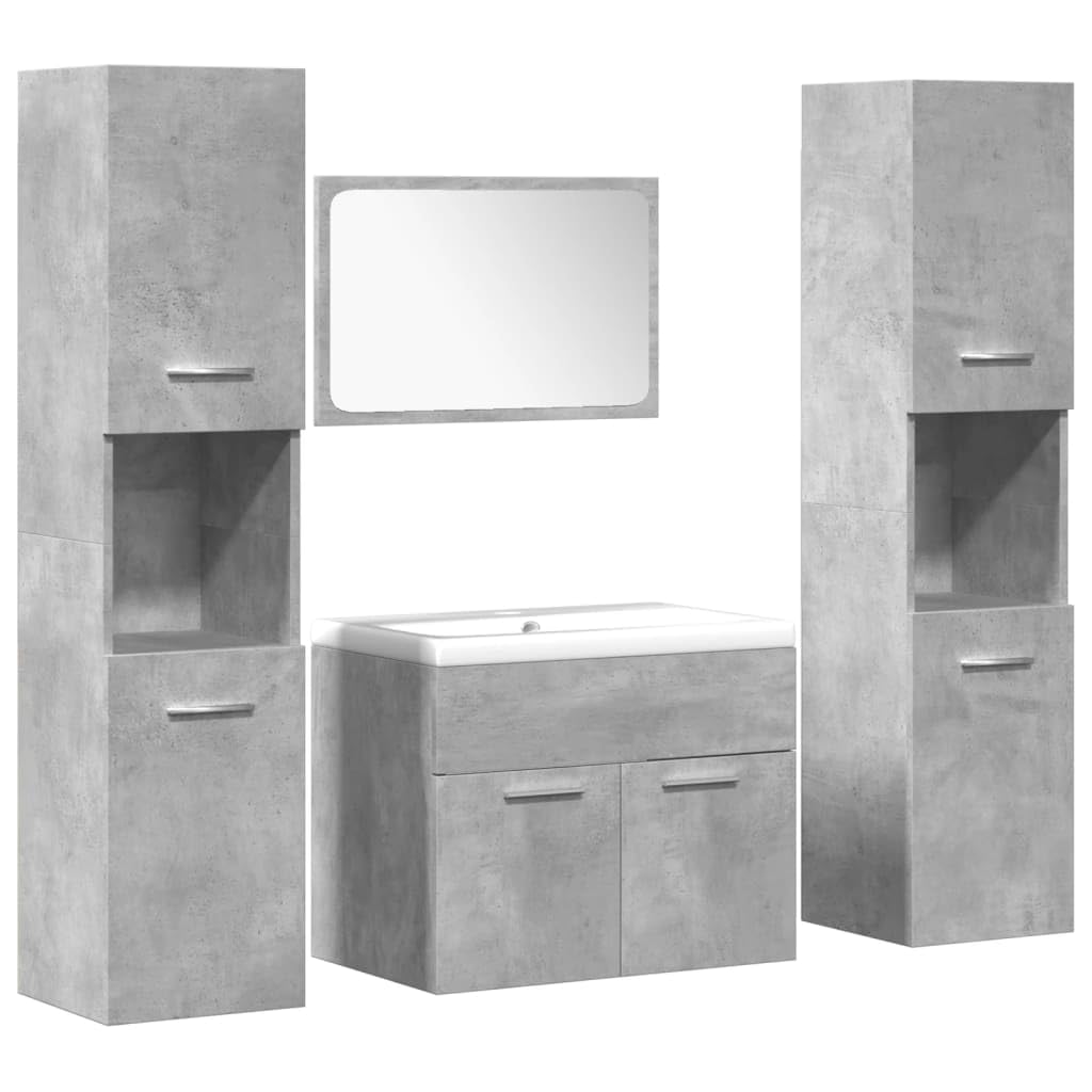 Homgoday Zestaw mebli łazienkowych 4 szt. sklejka betonowa szara szafka łazienkowa kolumna pomocnicza szafka łazienkowa nowoczesny styl 60 x 38,5 x 46 cm + 30 x 30 x 130 cm