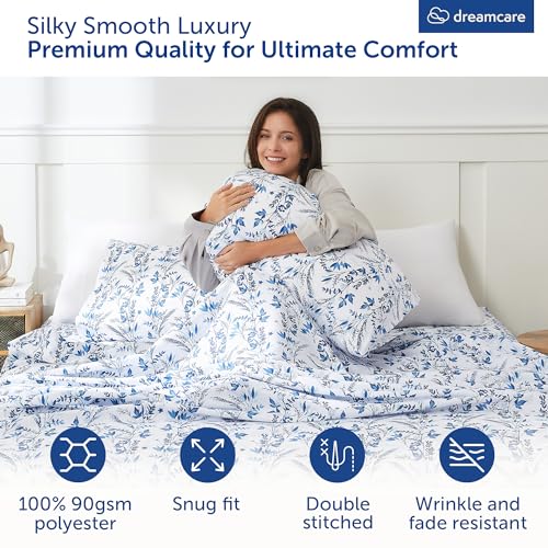 Image of DREAMCARE Queen Sheet Set - 4 pcs Breathable Cooling Sheets - up to 15 inch Deep Pocket Queen Sheets Set with Side Pockets - Extra Soft 100% Brushed Hypoallergenic Hotel Luxury Bedding - Floral Blue