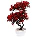 HEMOTON Artificial Guest-Greeting Pine Bonsai Mini Simulation Tree Fake Potted Plant Faux Greenery Ornament for Home Office Tabletop Desk Decor Red
