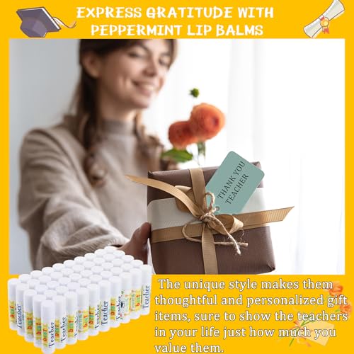 Demissle Teacher Lip Balms Bulk Teachers Appreciation Gifts Moisturizing Lip Balms Peppermint Lip Care Products Teacher Birthday Party Favors Thank You Teacher Inspirational School Favors(50 Pcs) - Thumbnail 5