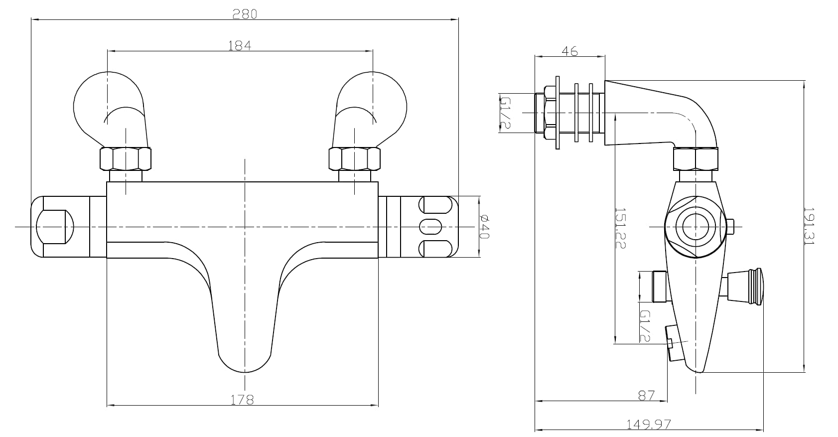 ™ Bateria termostatyczna do wanny i natrysku z zestawem prysznicowym do łazienek, chromowana, montowana na blacie, z dolnym wyjściem G1/2", 38°C, blokada bezpieczeństwa, antyoparzeniowa, mosiężna, n