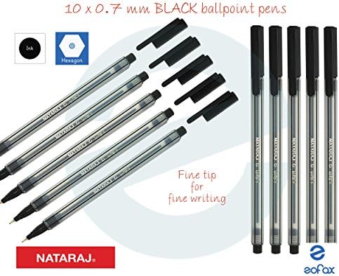 Nataraj 10 x 0.7mm Mist Fine Tip BLACK Smooth Ballpoint Pens Office School Home