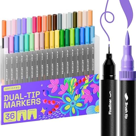 ARTISTRO 36 Brush Marker Pens Coloring Markers for adults Brush Tip Markers & 0.4mm Fineliner Pens Coloring Markers, Coloring Pens, Bullet Journal Pens, Markers for Coloring Books No Bleeding Cover