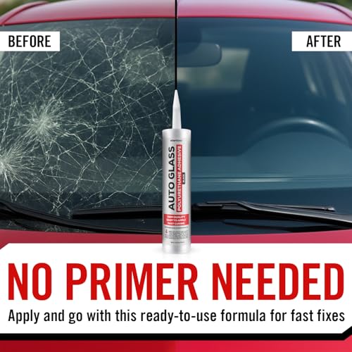 Polyurethane Windshield Adhesive with Fast Curing Formula - High Bond Strength Window Sealant Compound - Easy to Apply Automotive Glass Glue - Windshield Sealant Black - Vehicle & RV Polyurethane Glue