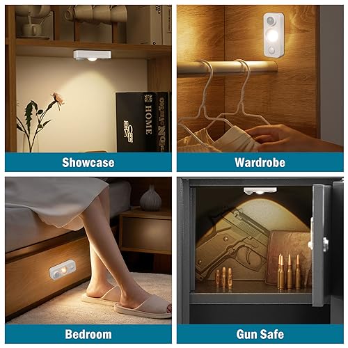 Image of Rechargeable Motion Sensor Puck Lights, Wireless Under Cabinet Lights, LED Closet Lights Battery Operated, Dimmable Stick-on Night Lights for Kitchen, Pantry, Stairway, Shelf, Warm White, 4 Pack