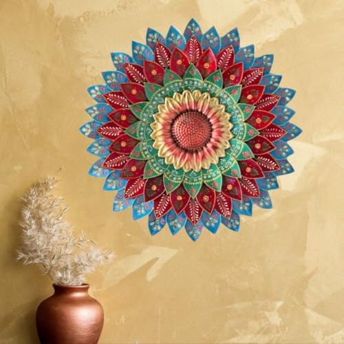 Image of SETHI AESTHETIC Metal Designer Flower Wall Decor, Flower Wall Art, Decor item,- Size 21 X 21 inch (Metallic Designer Blue)