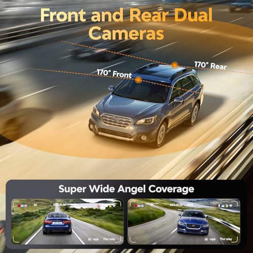 Image of Dash Cam Front and Rear - 4K HD Dual Dash Camera for Cars, Built-in 5G WiFi GPS, 64GB Card, Dashcam with 3.2 inch IPS Screen, UHD Night Vision, HDR, App Control, 24H Parking Monitor