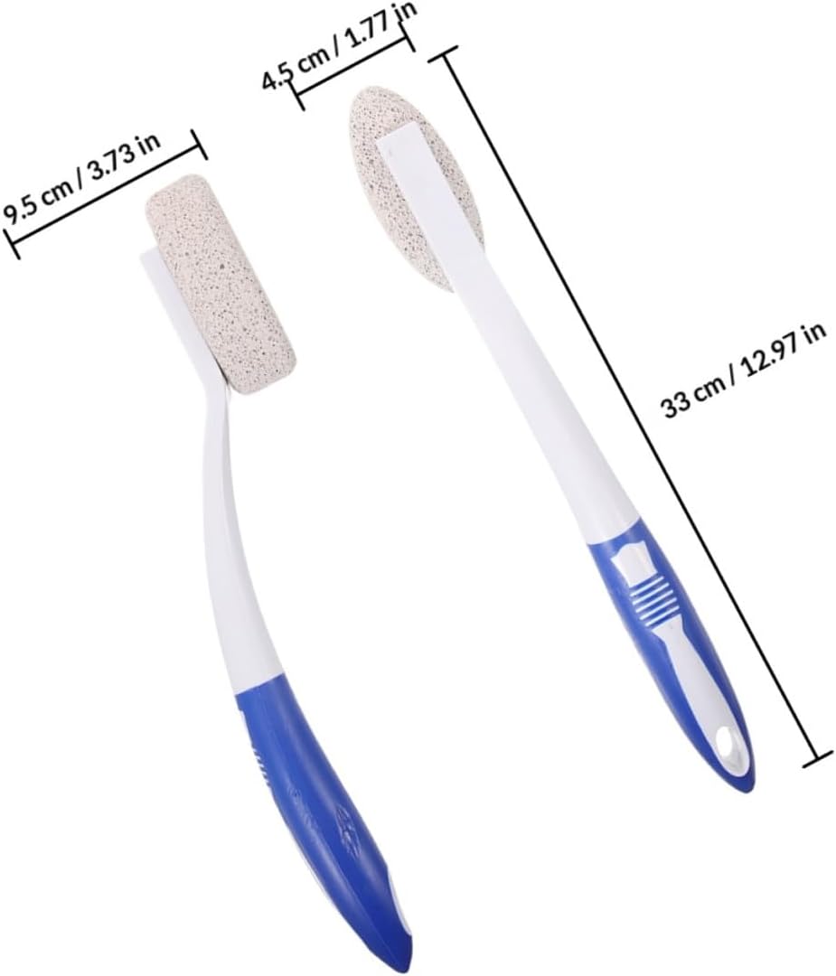 POPETPOP 2pcs Long Handle Pumice Stone Foot Scraper and Callus File Set for Dead Skin Removal, Foot Care Tools for Home Pedicure and Shower Use