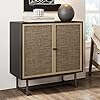Nathan James Kova Rattan Wood Accent Sideboard Storage Cabinet with Matte Metal Frame, Adjustable Interior Shelves and Cane Doors, for Hallway, Entryway or Living Room, Black Oak/Cane