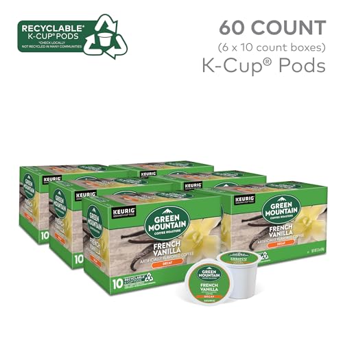 Image of Green Mountain Coffee Roasters French Vanilla Decaf Keurig Single-Serve K-Cup pods, Light Roast Coffee, 60 Count (6 Packs of 10)