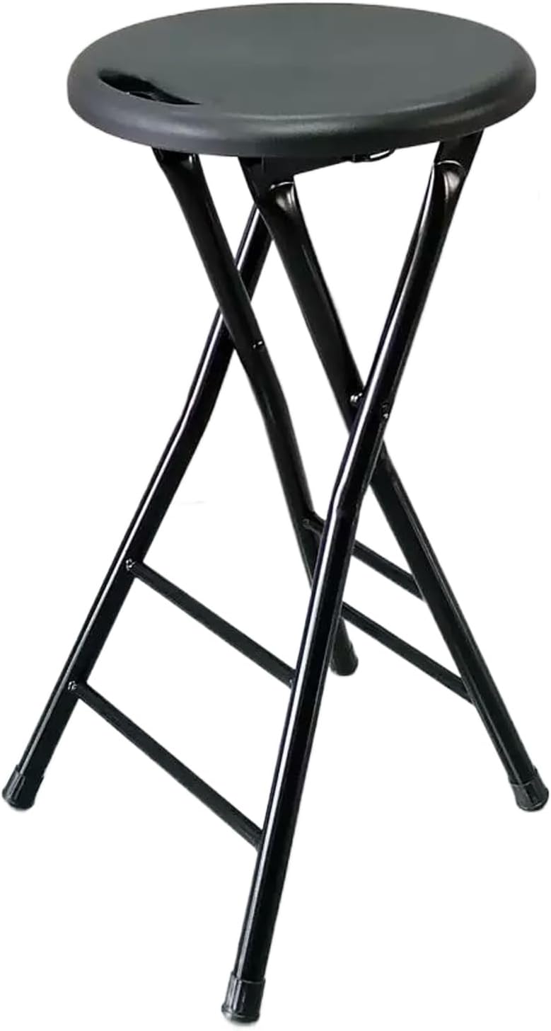 24/28 inch Tall Folding Stool with Handle, Round Compact Foldable Kitchen High Chair Steel Frame Legs, Breakfast Camping Outdoor for Adults (Color : White, Size 70cm/28inch) (Whit