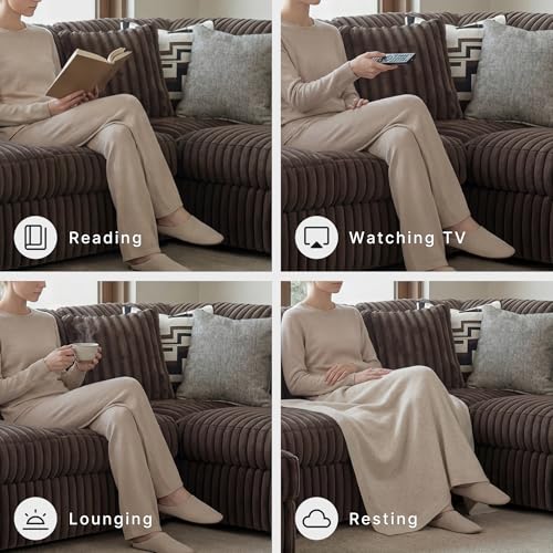 Image of Signature Design by Ashley Midnight-Madness 4-Piece Sectional with Chaise, Anti-Sag Foundation, Jumbo Corduroy Polyester U-Shaped Sofa for Living Room Comfort, Chocolate Brown, 151 inch W