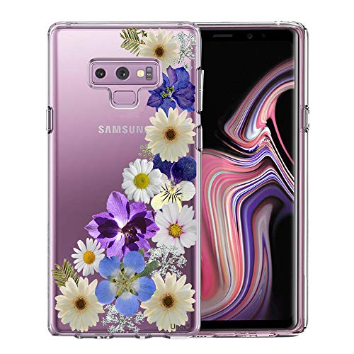 Unov Galaxy Note 9 Case, Clear with Design Soft TPU Shock Absorption Slim Embossed Dried Floral Pattern Protective Back Cover for Samsung Galaxy Note 9(Flower Blossom)