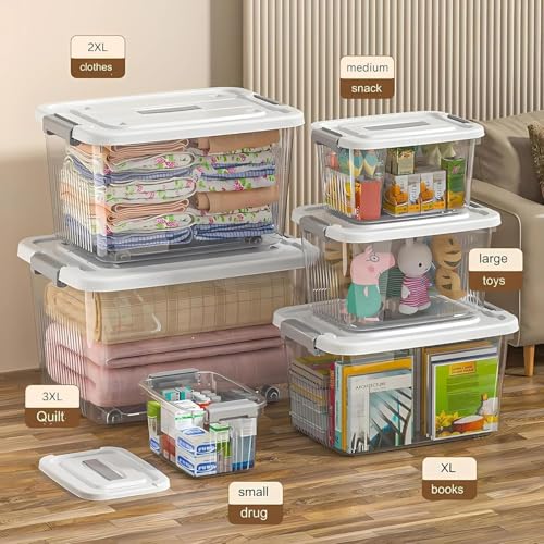Image of Ash & Roh Heavy Duty Plastic Storage Bins with Locking Lids - Clear, Stackable Containers for Bedroom or Closet Organization (Combo, combo)