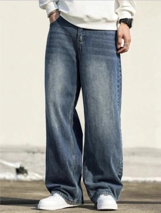 Image of Men's Baggy Fit Denim Jeans | Wide Leg Loose Fit Casual Jeans Pants | Trendy Streetwear Denim Trousers for Men | Comfortable Everyday Wear