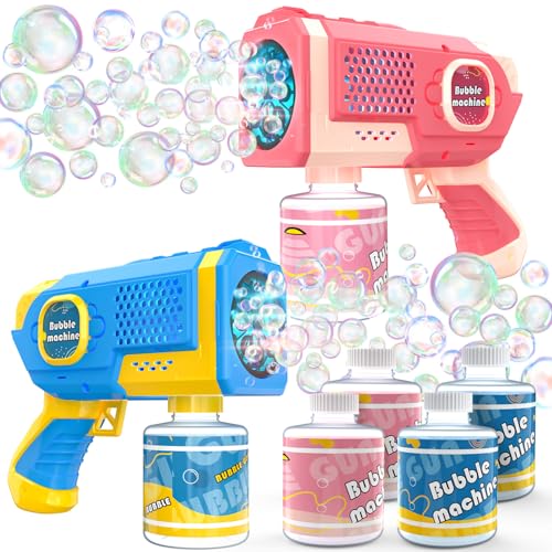 EagleStone 2 Pack Bubble Guns with 4 Bottles Solution, Automatic Bubble Machine Blaster for Kids & Adults – Light Up Summer Toy for Outdoor,...