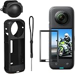 4-in-1 Kit d'accessoire de protection compatible avec Insta 360 X5 avec boîtier caméra en silicone et bouchon d'objectif souple, protecteur résistant aux rayures pour insta360 X5 Accessoires (Noir)