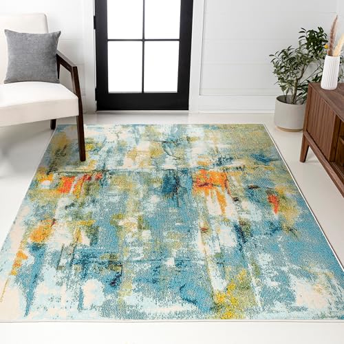 JONATHAN Y Modern Abstract Waterfall Blue/Cream Indoor Area Rug, 8x10,