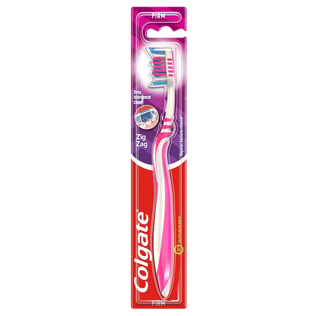 Zigzag Firm Bristles Manual Toothbrush Pack of 1, Multi Angle Cross Bristles with Flexible Neck for Gum Comfort and Tongue Cleaner