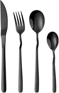 16 Pcs Black Silverware Sets 16 Pieces Stainless Steel Heavy Flatware Cutlery Se - Compare price