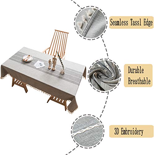 Dimatic Cotton Linen Tablecloth, Tassel Stitching Table Cloth, Wrinkle Free Farmhouse Table Cover for Kitchen Dining, Party, Holiday (Rectangle, 55''x70'', 4-6 Seats, Gray) by Dimatic - Used condition - Image 4