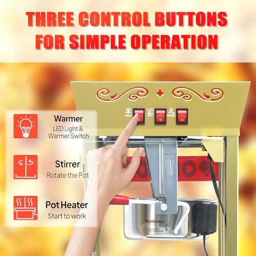 Image of Popcorn Machine with Cart & Wheels - Popcorn Maker with 14OZ Stainless Steel Kettle, popcorn popper for Home, Parties, Movie Theater, Red
