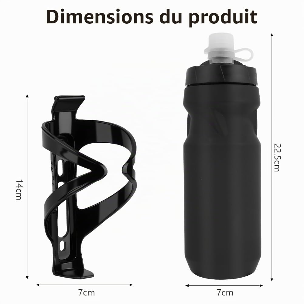 Porte-Bidon Universel 650ML sans BPA - Support Gourde Robuste VTT et Vélo de Route, Noir