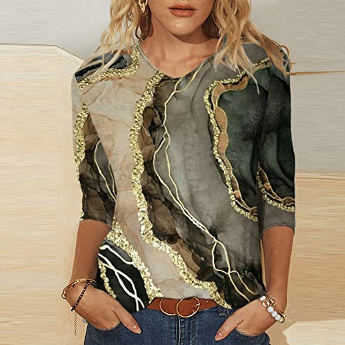 Blusas casuais para meninas adolescentes, manga 3/4, gola V, elastano, degradê, mármore, floral, est
