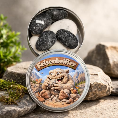 AnyCakes Felsenbeißer aus der Dose Scherzartikel Lustige Geschenkidee Party Brüller Spaßgeschenk Ostern Geburtstagsgeschenk. Fördekiesel mit saftiger Marzipanfüllung (Felsenbeißer)