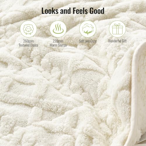 Image of Uttermara Weighted Blanket for Adults Twin Size 12lbs 48x72 inches, Dual Sided Soft Jacquard Sherpa Weighted Blankets, Thick Heavy Blanket for Sleeping and Calming, Cream White