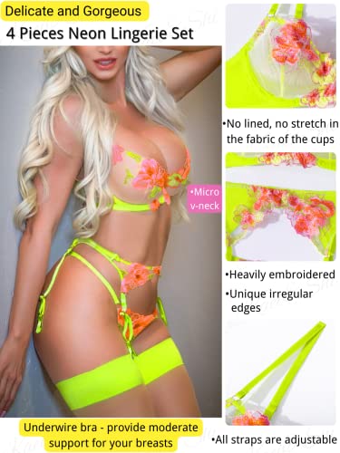 Foto de Kaei&Shi - Lencería de 4 piezas con bordado floral, aros, tanga y liguero (imagen 4)