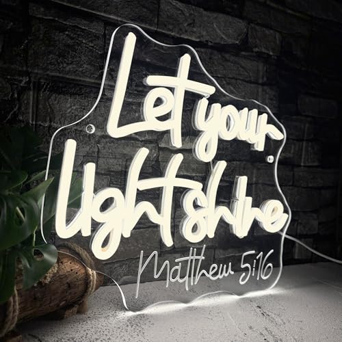 Image of Symone Let Your Light Shine Neon Sign, Jesus Neon Light USB Powered LED Dimmable, for Bible Scripture Prayer Room Christian Church Bedroom Easter Sign Decor(11.8 * 10.6 In)